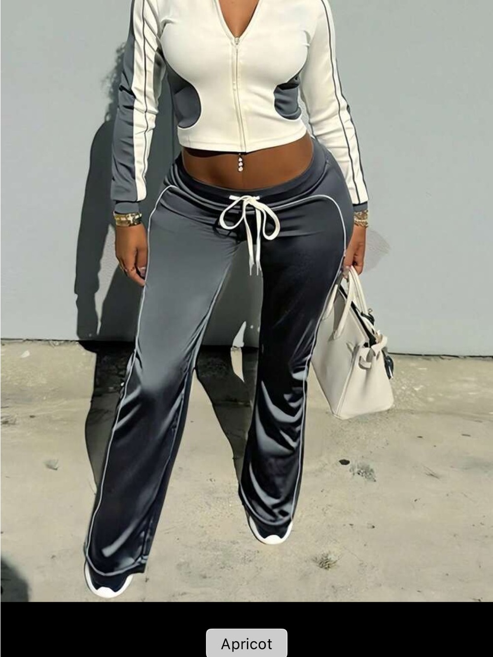 SHEIN Two-Tone Gray Track Joggers with White Drawstring